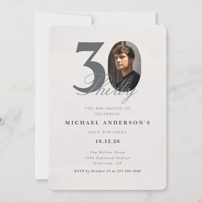 Convites Minimalist 30th Year Birthday Invitation (Frente)