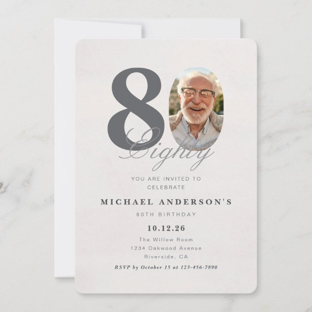 Convites Minimalist 80th Year Birthday Invitation (Frente)