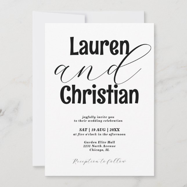 Convites Minimalist Accented Names Wedding  (Frente)