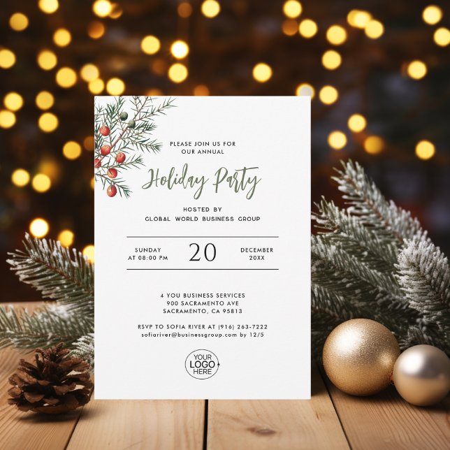 Convites Minimalist Add Your Logo Christmas Branch Business (Minimalist Add Your Logo Christmas Branch Business Invitation)