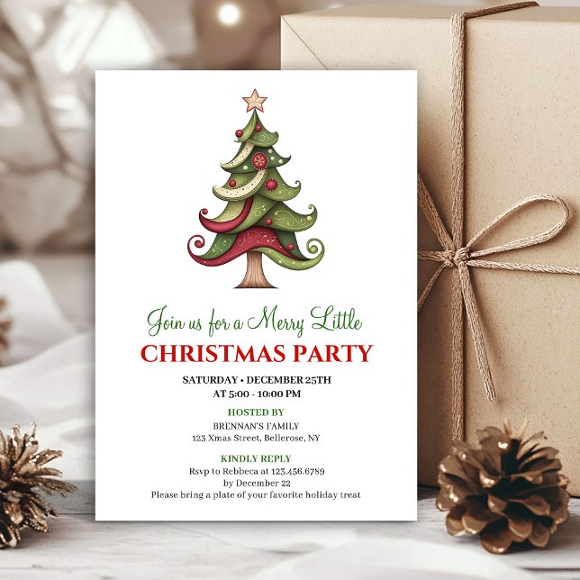 Convites Minimalist artistic Christmas tree holiday invite (Minimalist artistic Christmas tree holiday invite)