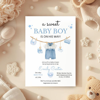 Convites Minimalist Baby Boy Shower with Baby Clothes