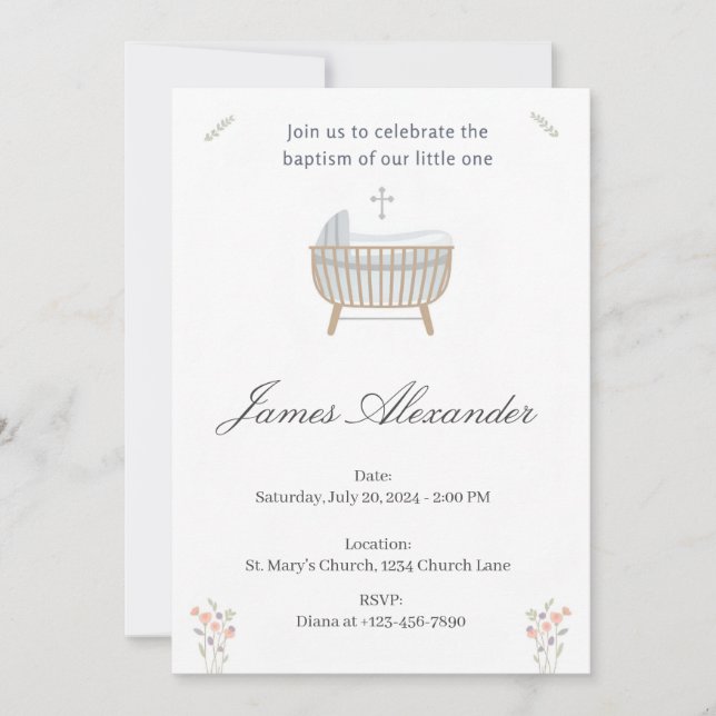 Convites Minimalist Baby Christening Baptism Template (Frente)