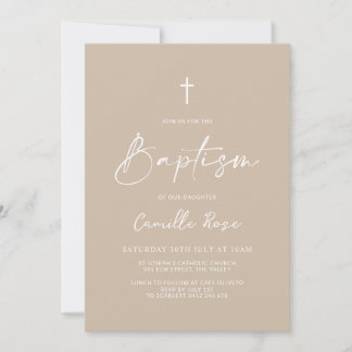 Convites Minimalist Baptism Beige Neutral 