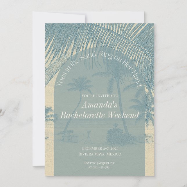 Convites Minimalist Beach Bachelorette Invitation Itinerary (Frente)