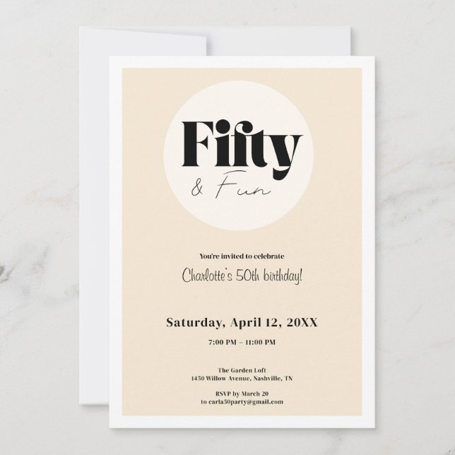 Convites Minimalist Beige 50th Birthday Invitation  (Frente)