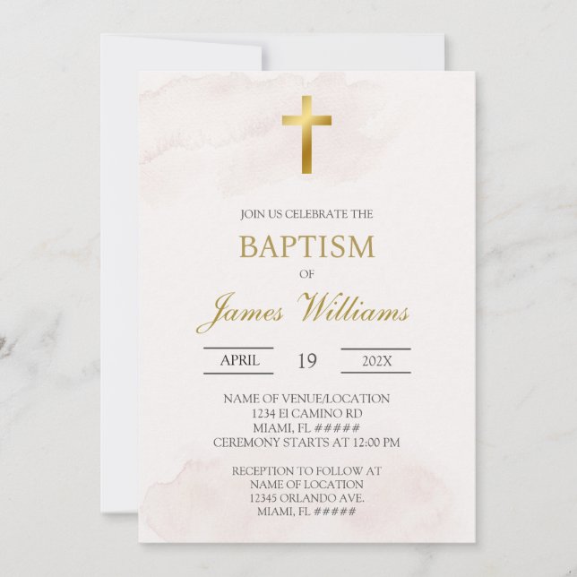 Convites Minimalist beige baptism (Frente)