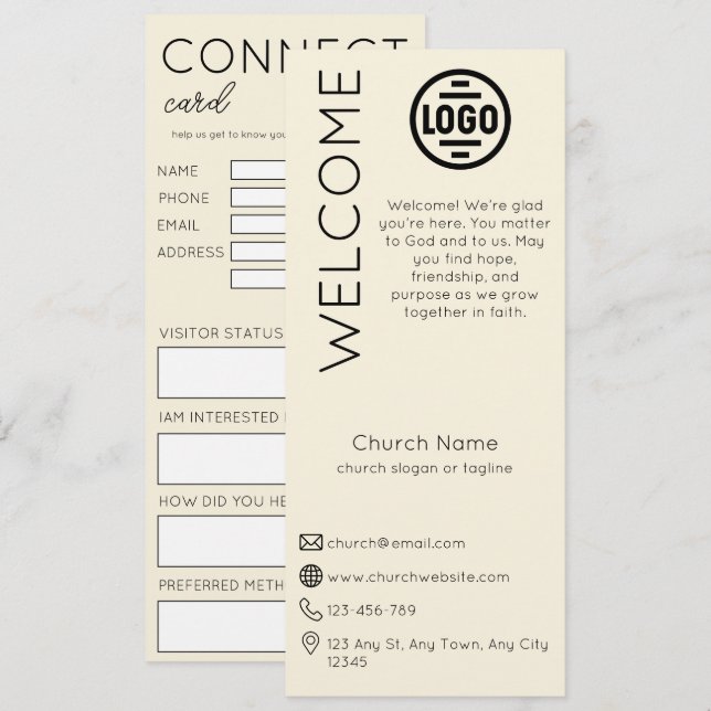 Convites Minimalist Beige Church Connection Card (Frente/Verso)