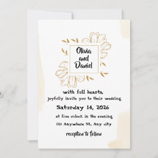 Convites Minimalist Beige Gold Dahlia Wedding Invitation