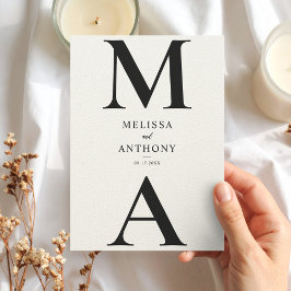Convites Minimalist Black and Ecru Monogram Modern Wedding