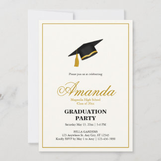 Convites Minimalist Black and Gold Graduation Party
