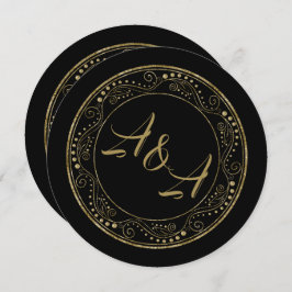 Convites Minimalist Black and Gold Wedding Invitation