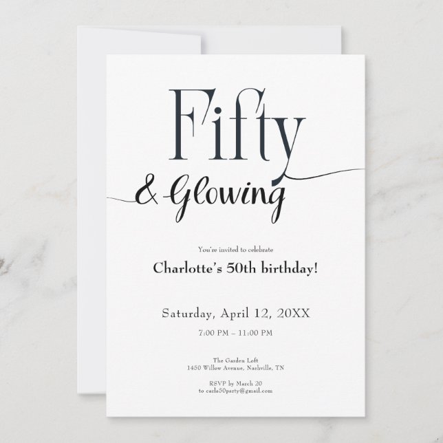 Convites Minimalist Black and White 50th Birthday Invite  (Frente)