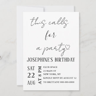 Convites Minimalist Black and White Birthday Party
