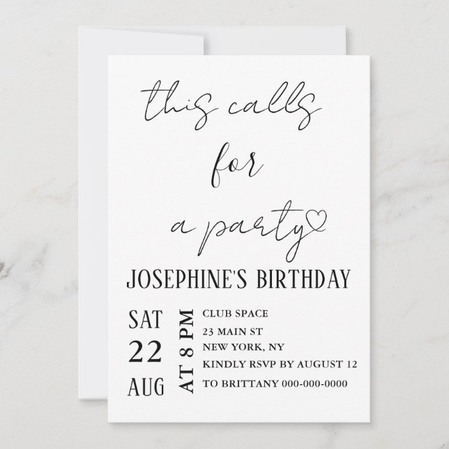 Convites Minimalist Black and White Birthday Party  (Frente)