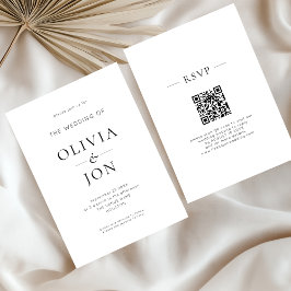 Convites Minimalist Black and White QR Code Wedding