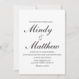 Convites Minimalist Black and White Script Wedding
