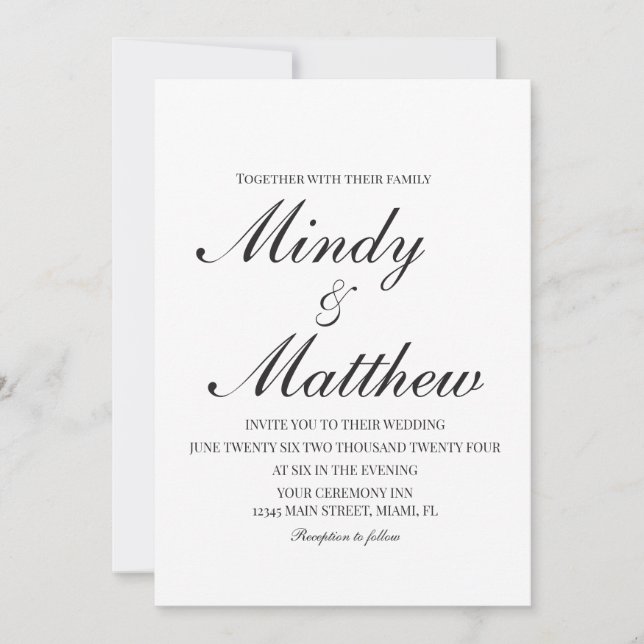 Convites Minimalist Black and White Script Wedding (Frente)