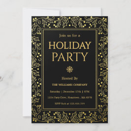 Convites Minimalist Black & Gold Holiday Gathering