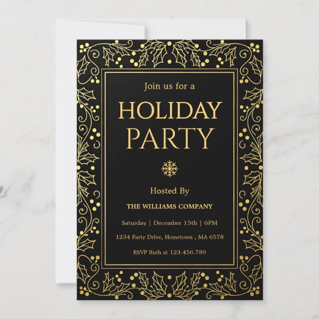 Convites Minimalist Black & Gold Holiday Gathering (Frente)