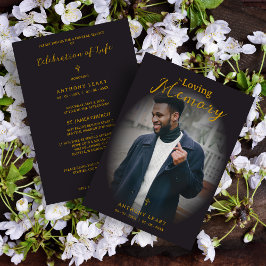 Convites Minimalist Black Gradient Overlay Photo Funeral