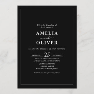 Convites Minimalist Black QR Wedding Card All In One