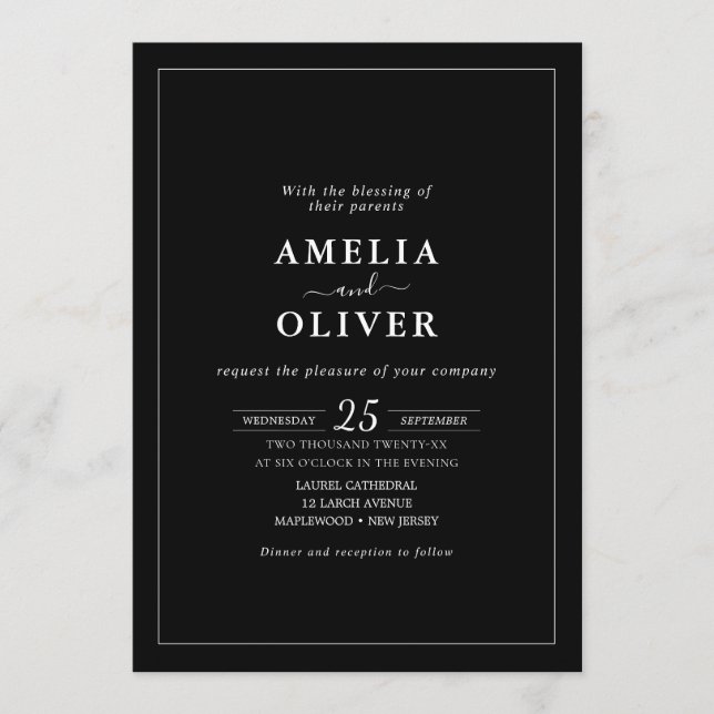Convites Minimalist Black QR Wedding Card All In One (Frente)