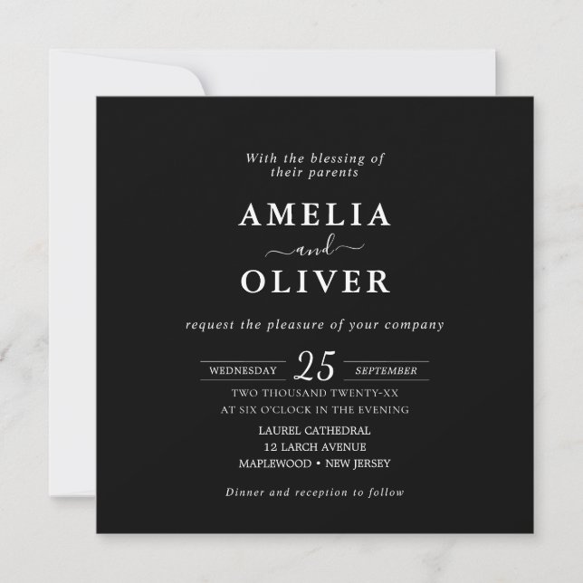 Convites Minimalist Black Square Wedding Invitation  (Frente)