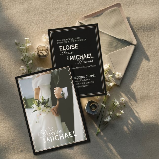 Convites Minimalist Black Tie Formal Photo Wedding (Invite guests to your formal affair with this Minimalist Black Tie Formal Photo Wedding Invitation! )