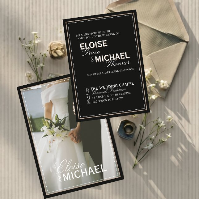Convites Minimalist Black Tie Formal Photo Wedding (Minimalist Black Tie Formal Photo Wedding Invitation)
