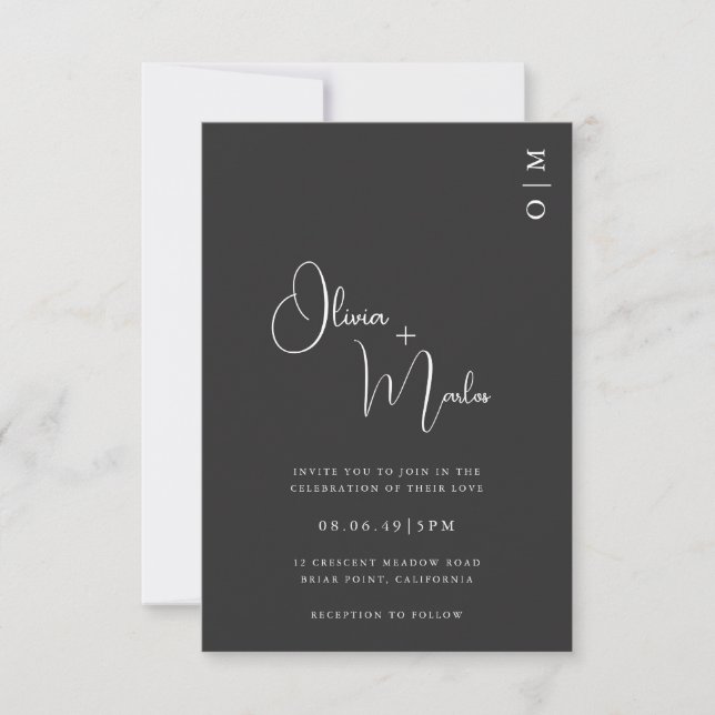 Convites  Minimalist Black Wedding QR code Invitation card (Frente)