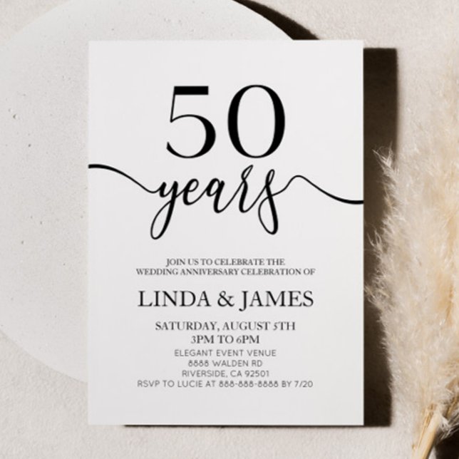 Convites Minimalist Black White 50th Wedding Anniversary (Criador carregado)
