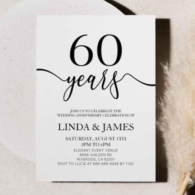 Convites Minimalist Black White 60th Wedding Anniversary (Criador carregado)