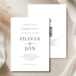 Convites Minimalist Black White QR Code Wedding Evening