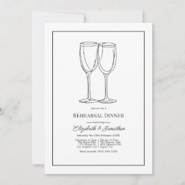 Convites Minimalist Black & White Wedding Rehearsal Dinner