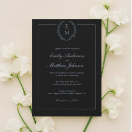 Convites Minimalist Black With Blue Wedding Invitation