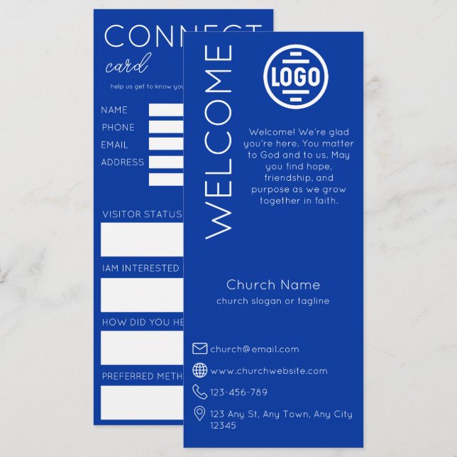 Convites Minimalist Blue Church Connection Card (Frente/Verso)
