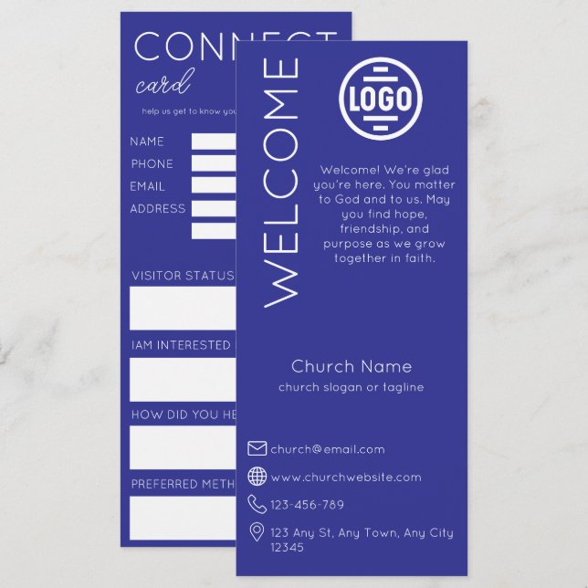 Convites Minimalist Blue Church Connection Card (Frente/Verso)