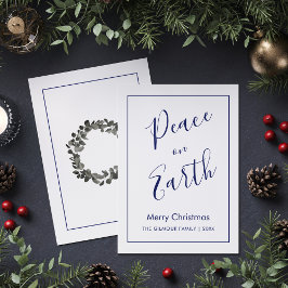 Convites Minimalist|Blue Peace on Earth Christmas Card