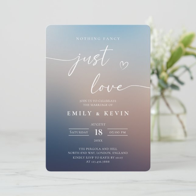 Convites Minimalist Blurred Gradient Script Elegant Wedding (Em pé/Frente)