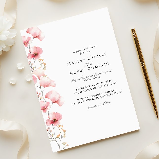 Convites Minimalist Blush Pink Floral Spring Wedding (Criador carregado)