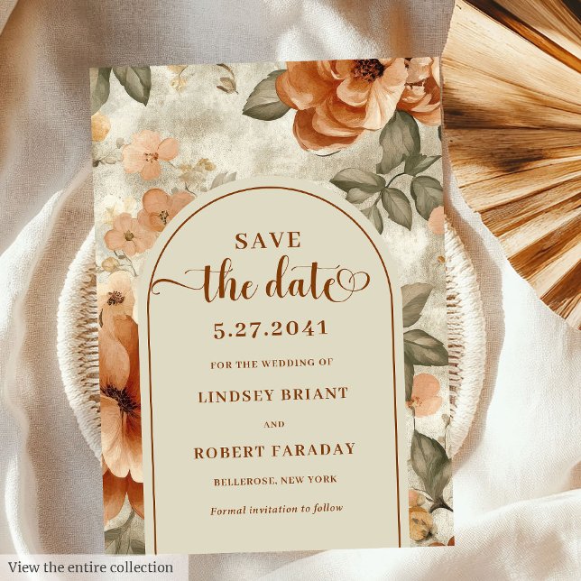 Convites Minimalist Boho Burnt Orange Sage Save The Date (Minimalist Boho Burnt Orange Sage Save The Date)