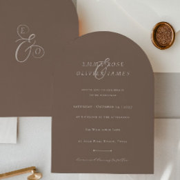 Convites Minimalist Boho Cocoa Brown Ivory Script Wedding