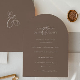 Convites Minimalist Boho Cocoa Brown Ivory Script Wedding
