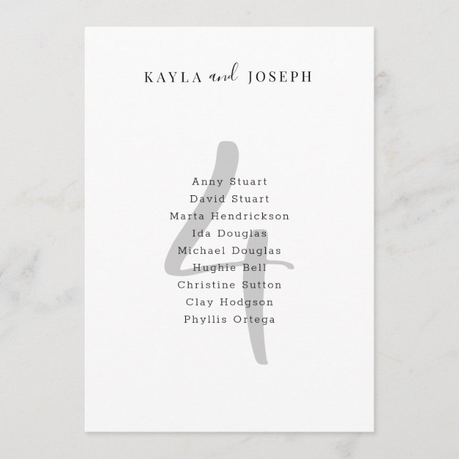 Convites Minimalist Bold Wedding Table Number 4 Card (Frente)
