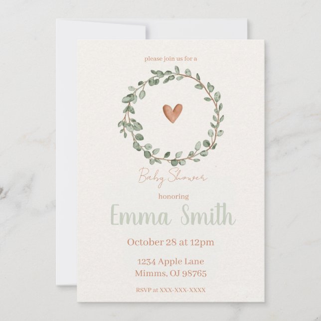 Convites Minimalist Botanical Baby Shower Invitation (Frente)