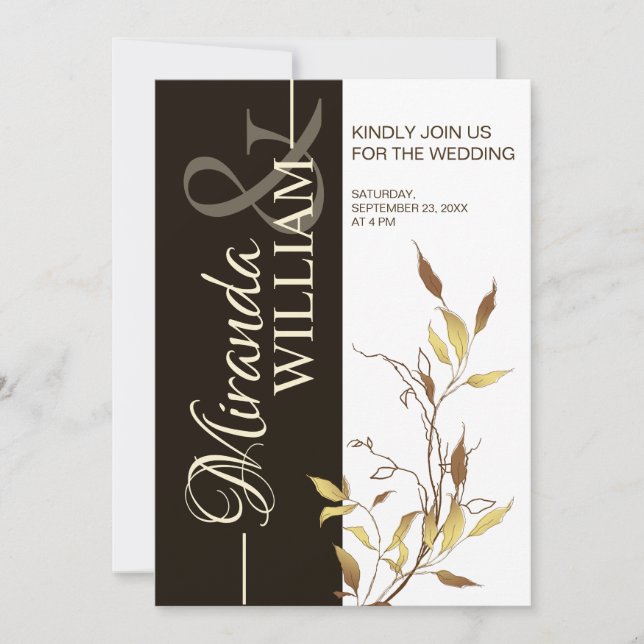 Convites Minimalist Botanical Brown Wedding Invitation (Frente)