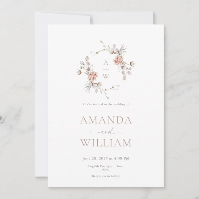 Convites Minimalist Botanical Monogram Invitation (Frente)