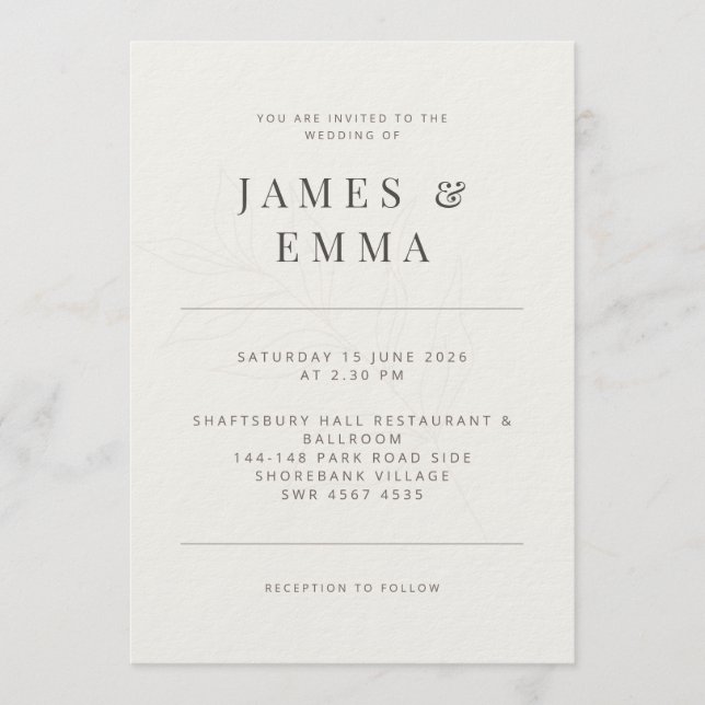 Convites Minimalist Botanical | Warm White (Frente)