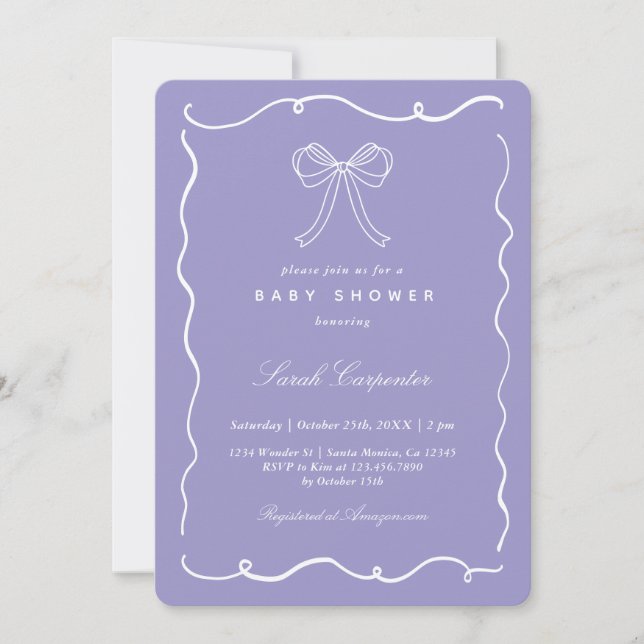 Convites Minimalist Bow Baby Shower Girl (Frente)